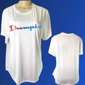 Champion L White Logo on Front Crew Neck Short Sleeve Tee